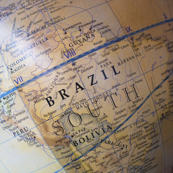 Vintage globe and in highlighted the Brazil